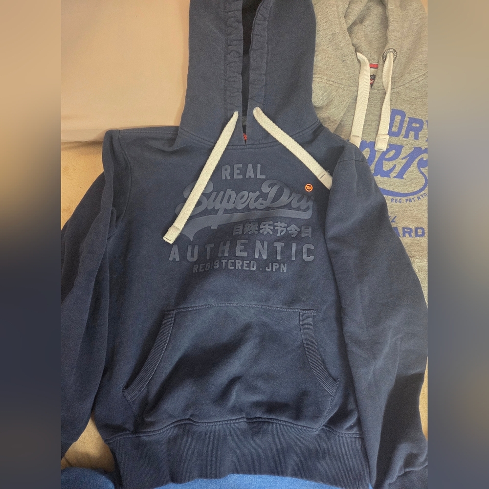 3 Superdry Men's Hoodies 2X in Blue, Navy, and Gray Hardly Worn. EXCELLENT USED - Picture 5 of 10
